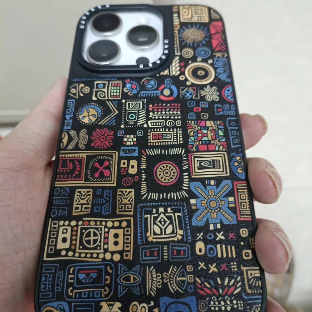 Multicolor Geometric Pattern Black Phone Case - Protective Decorative Design